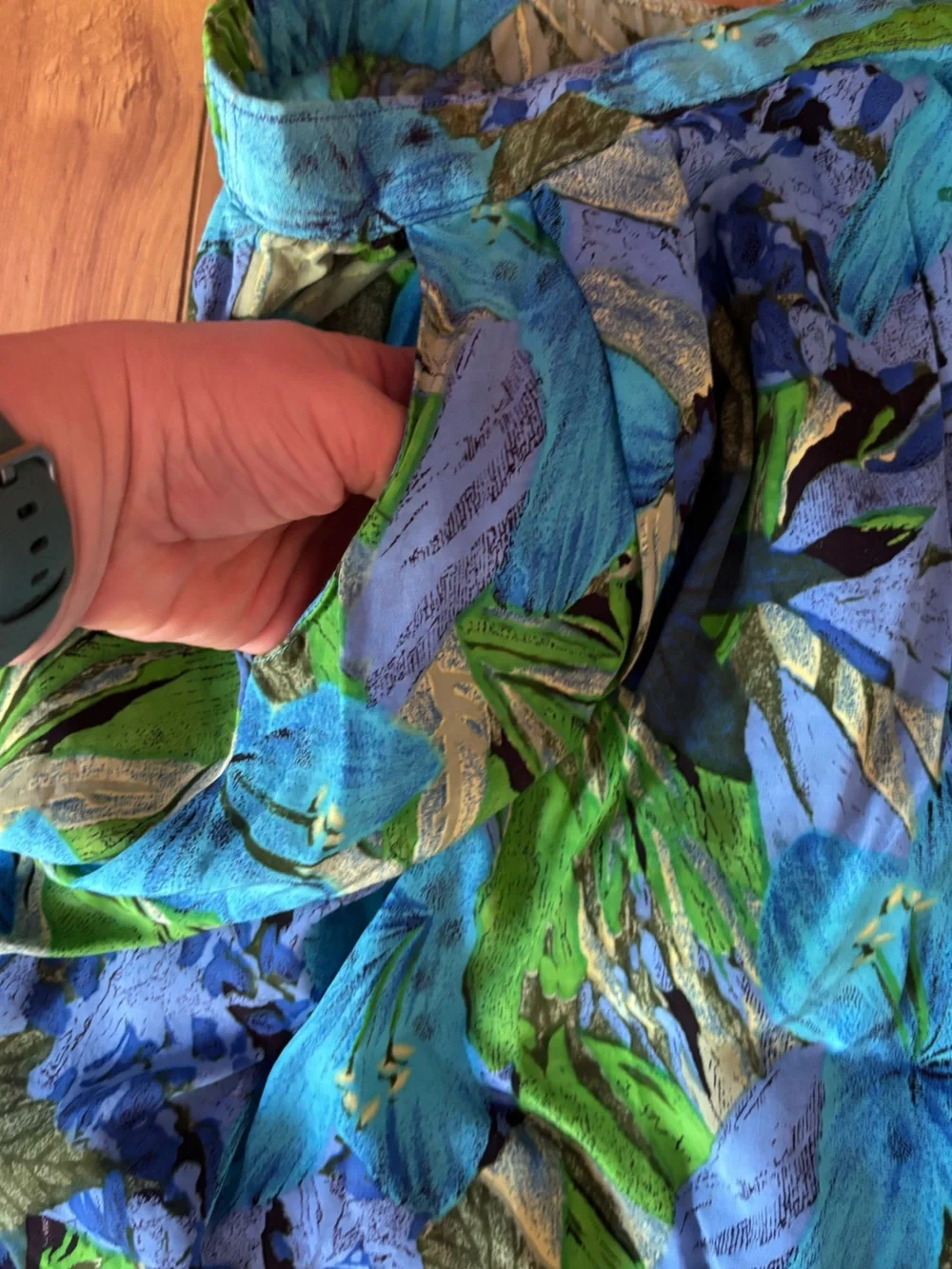 Vintage Lyceene Floral Button-Down Midi Skirt Blue Green M Resort Maximalist